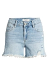Hidden Jeans Frayed Low Rise Denim Shorts In Medium Wash