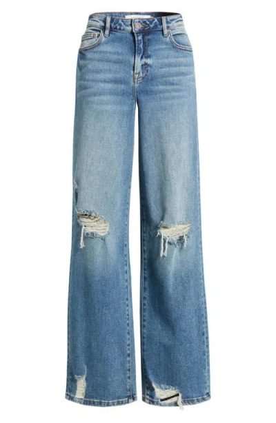 Hidden Jeans High Waist Distressed Wide Leg Dad Jeans In Blue