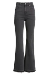 Hidden Jeans High Waist Frayed Hem Flare Jeans In Black