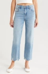 Hidden Jeans High Waist Raw Hem Ankle Straight Leg Jeans In Light Wash