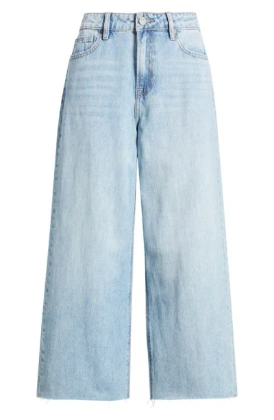 Hidden Jeans High Waist Raw Hem Crop Wide Leg Jeans In Light Wash