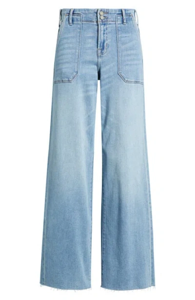 Hidden Jeans High Waist Raw Hem Wide Leg Dad Jeans In Blue
