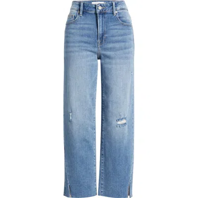 Hidden Jeans High Waist Slit Hem Crop Straight Leg Jeans In Medium Wash