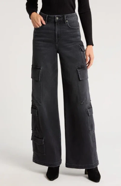 Hidden Jeans High Waist Wide Leg Cargo Jeans In Charcoal