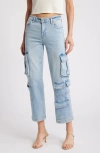 Hidden Jeans Mid Rise Ankle Straight Leg Cargo Jeans In Light Wash