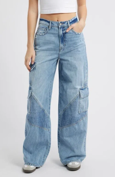 Hidden Jeans Moto Carpenter Wide Leg Jeans In Med Wash