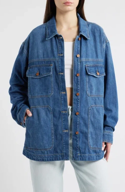 Hidden Jeans Oversize Cotton Blend Denim Shirt In Medium Wash