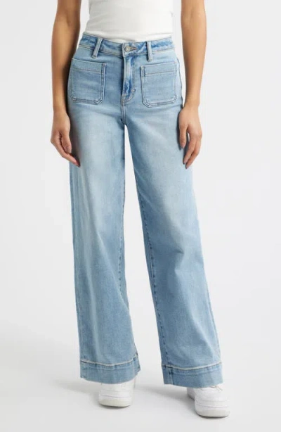 Hidden Jeans Patch Pocket High Waist Wide Leg Jeans In Blue