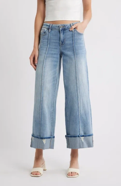 Hidden Jeans Pintucked Cuffed Wide Leg Jeans In Blue