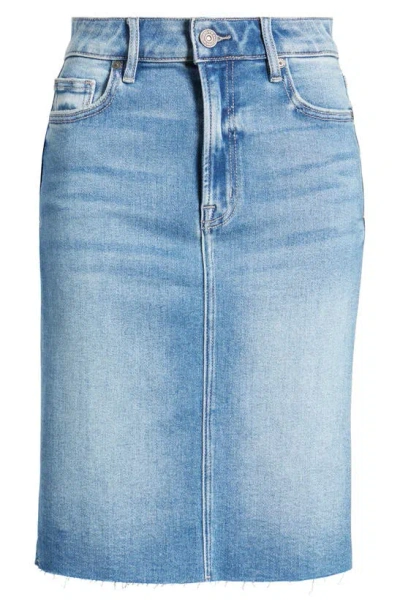 Hidden Jeans Raw Hem Denim Pencil Skirt In Medium Wash
