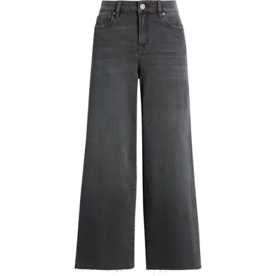Hidden Jeans Raw Hem High Waist Wide Leg Jeans In Black
