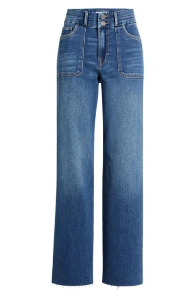 Hidden Jeans Raw Hem Patch Pocket High Waist Wide Leg Jeans In Dark Wash