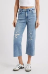 Hidden Jeans Ripped Raw Hem Cropped Wide Leg Jeans In Med Wash