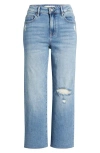 Hidden Jeans Distressed High Waist Raw Hem Crop Wide Leg Jeans In Light Wash