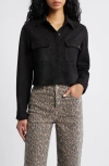 Hidden Jeans Coated Crop Button-up Shirt In Black