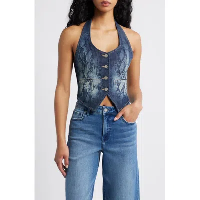 Hidden Jeans Snake Print Denim Halter Vest In Blue