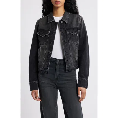 Hidden Jeans Stud Detail Denim Trucker Jacket In Black