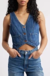 Hidden Jeans Supersoft Crop Denim Vest In Dark Wash