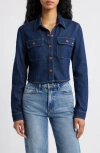 Hidden Jeans Tapered Crop Denim Button-up Shirt In Blue