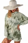 Hidden Jessica Waffle Tie Dye Hoodie And Short Set In Olive In Green