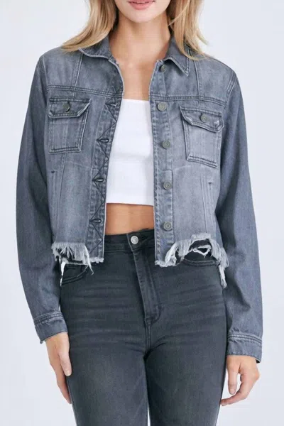 Hidden Katy Cropped Distressed Jean Jacket In Grey In Blue