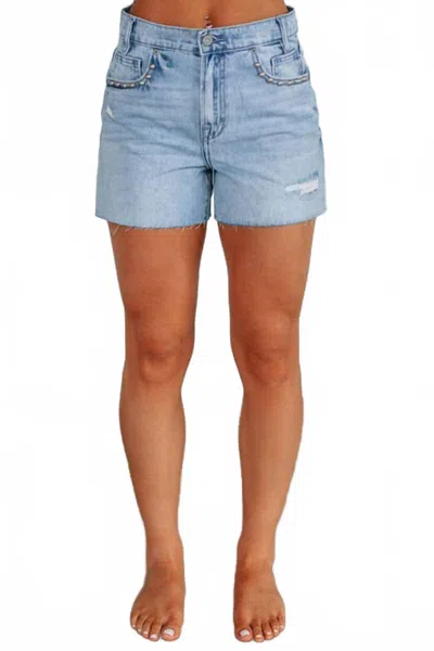 Hidden Kayla High Rise Relaxed Shorts In Light Wash Studded In Blue