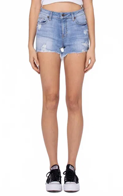 Hidden Kenny Basic Mid Rise Fray Shorts In Blue