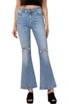 Hidden Kiki Mid Rise Flare Jeans In Light Wash In Blue