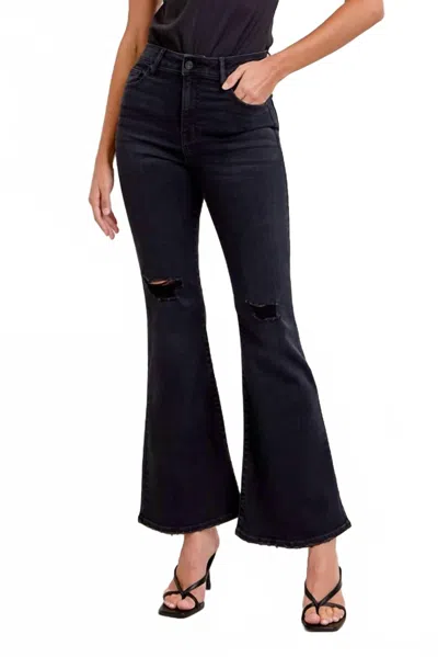Hidden Knee Distressed Stretch Flare Jean In Black In Multi