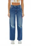 Hidden Logan Grinded Stretch Dad Jeans In Dark Wash In Blue
