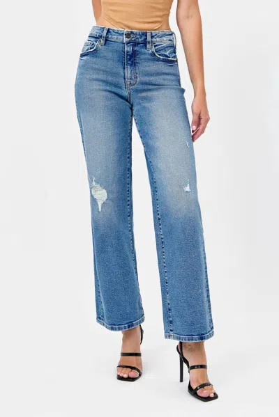 Hidden Logan Grinded Stretch Dad Jean In Light Wash In Blue