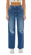 Hidden Logan Grinded Stretch Dad Jeans In Dark Wash In Blue