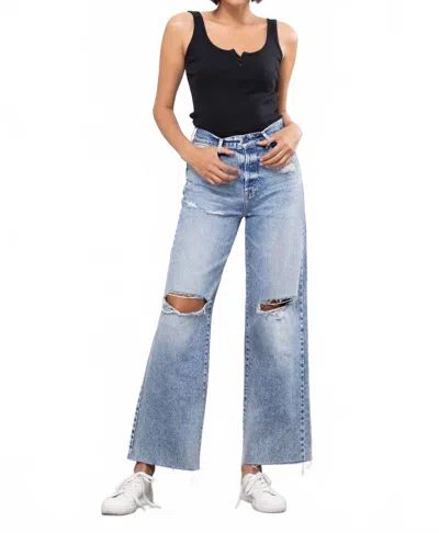 Hidden Logan Heavy Distressed Dad Jeans In Medium Wash In Blue