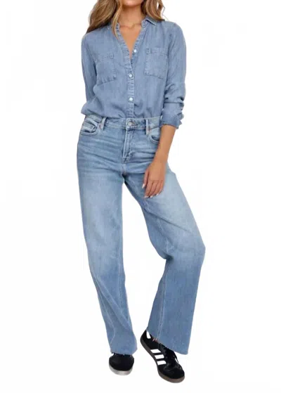 Hidden Logan Wide Leg Dad Jeans In Medium Vintage Wash In Blue