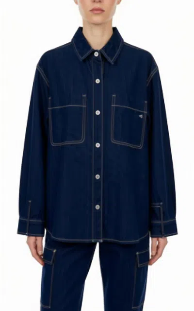 Hidden Long-sleeve Jean Jacket In Navy In Blue
