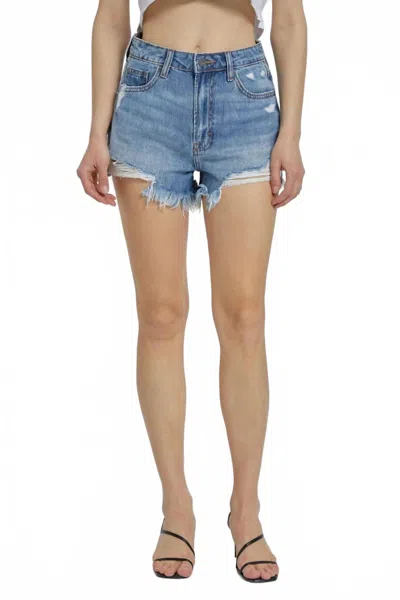 Hidden Medium Wash High Rise Frayed Shorts In Blue