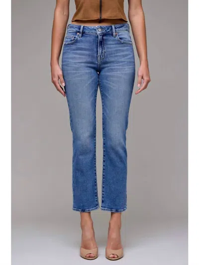 Hidden Mid Rise Cigarette Leg Denim Jeans In Medium Wash In Blue