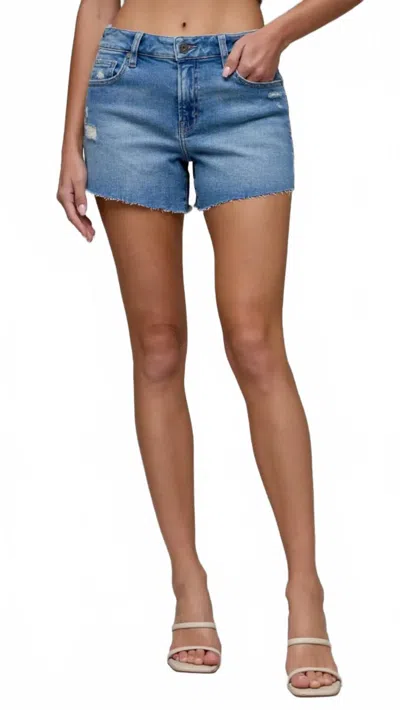 Hidden Mid Rise Distressed Jean Shorts In Medium Wash In Blue