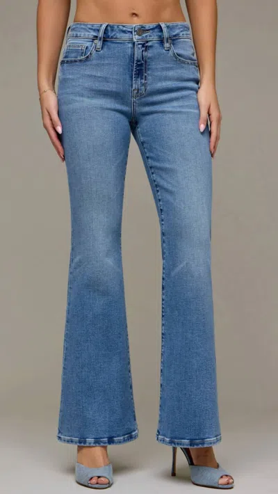 Hidden Mid Rise Full Length Flare Jeans In Medium Wash In Multi