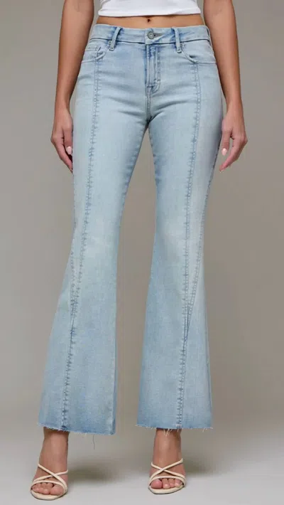 Hidden Mid Rise Full Length Seam Detail Flare Jeans In Vintage Wash In Blue
