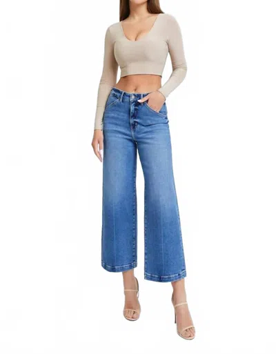 Hidden Nori Cropped Wide Leg Trouser In Dark Wash In Blue
