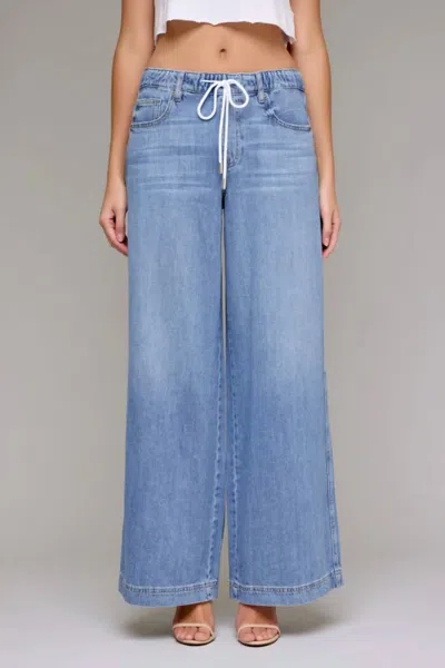 Hidden Nori Elastic Waistband Wide Leg Jeans In Denim In Blue