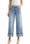 Hidden Nori Mid Rise Cuffed Wide Leg Jeans In Medium In Blue