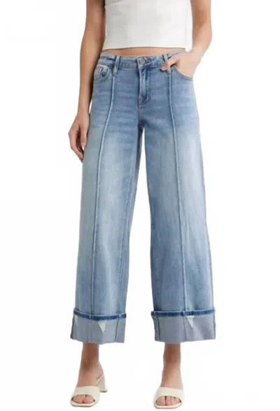 Hidden Nori Mid Rise Cuffed Wide Leg Jeans In Medium In Blue