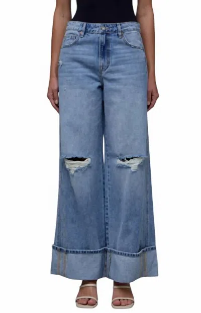 Hidden Nori Stretch Cuffed Wide Leg Jeans In Denim In Blue