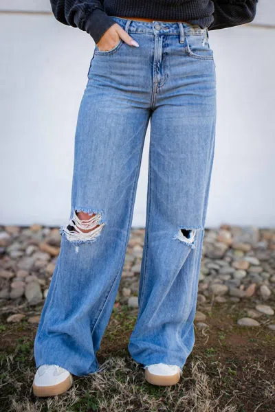 Hidden Nori Wide Leg Jeans In Med Wash In Blue