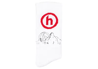 Pre-owned Hidden Ny Men's  Logo Socks In White/red In Multi