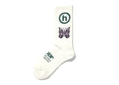 Pre-owned Hidden Ny Men's  X Needles Jacquard Socks In White Green Purple In Multi