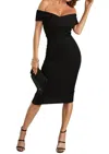 Hidden Off Shoulder Surplice Midi Dress In Black In Black