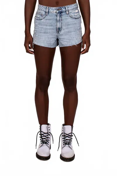 Hidden Paint Splatter Step Hem Short In Light Blue